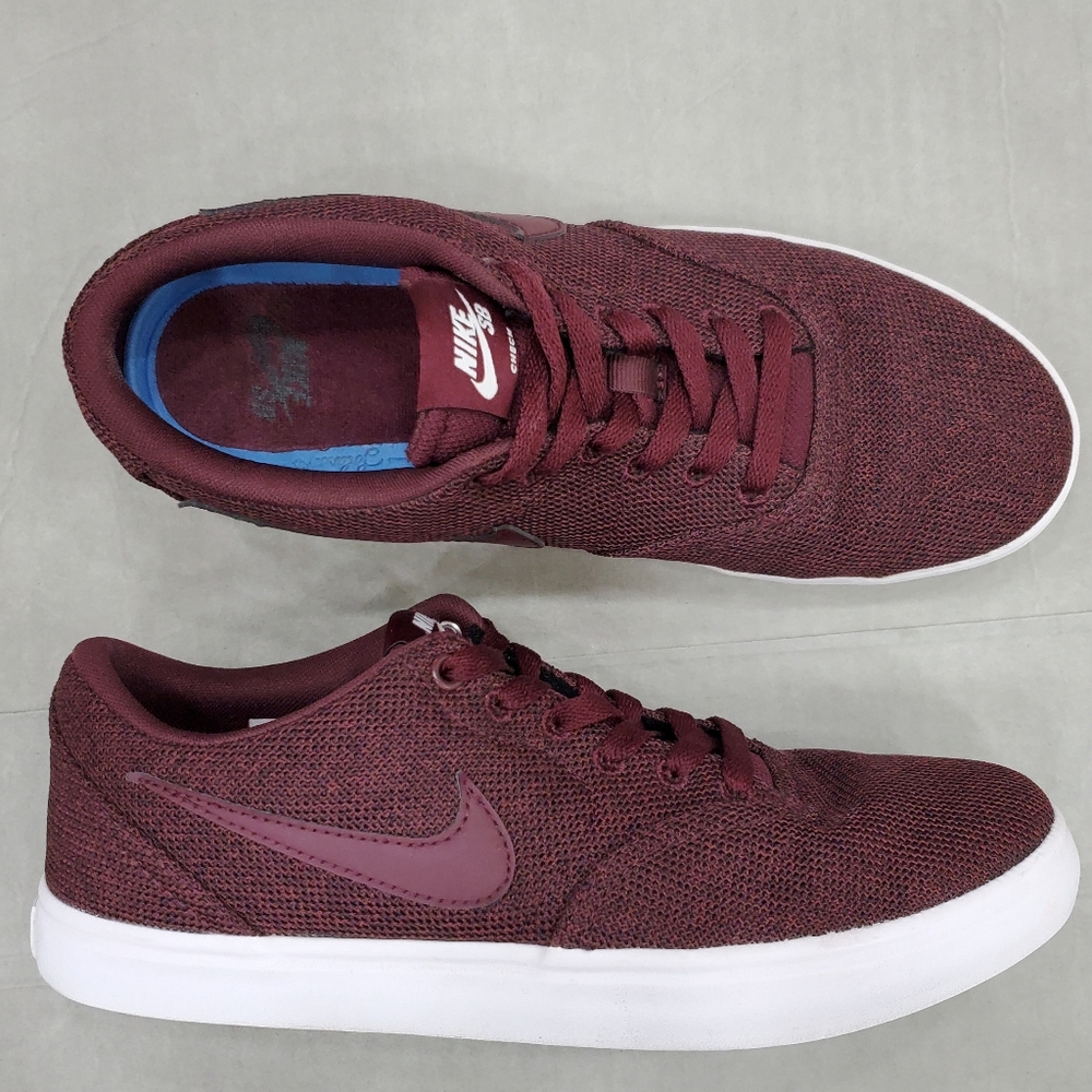Nike SB Check sneakers women's size 9 burgundy knit fabric SolarSoft insole - Picture 1 of 15